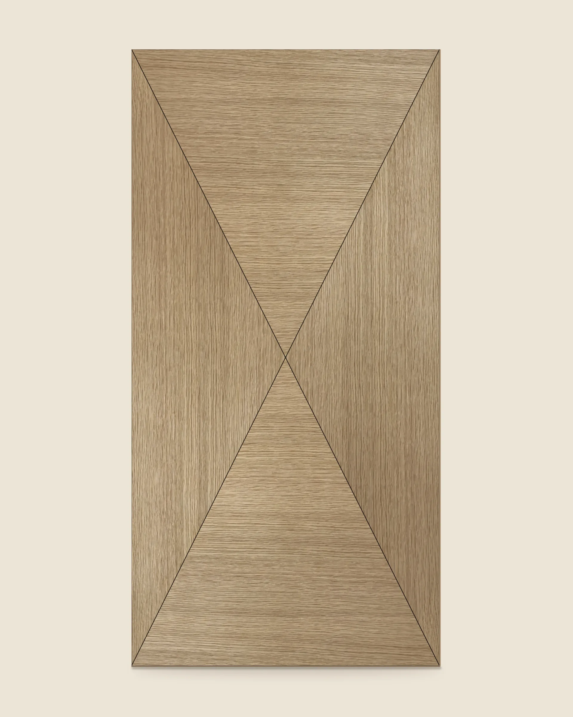 The shop's own straight-grain leaves in a box match on a 4 x 8 panel: four mitered pieces, the grain running around the panel like a frame.