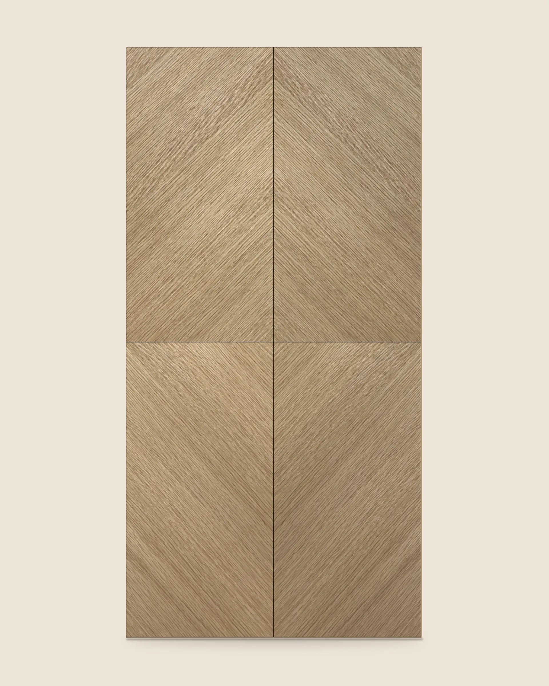 The shop's own straight-grain leaves in a diamond match on a 4 x 8 panel: four quarters with the grain on the diagonal, meeting at the center.