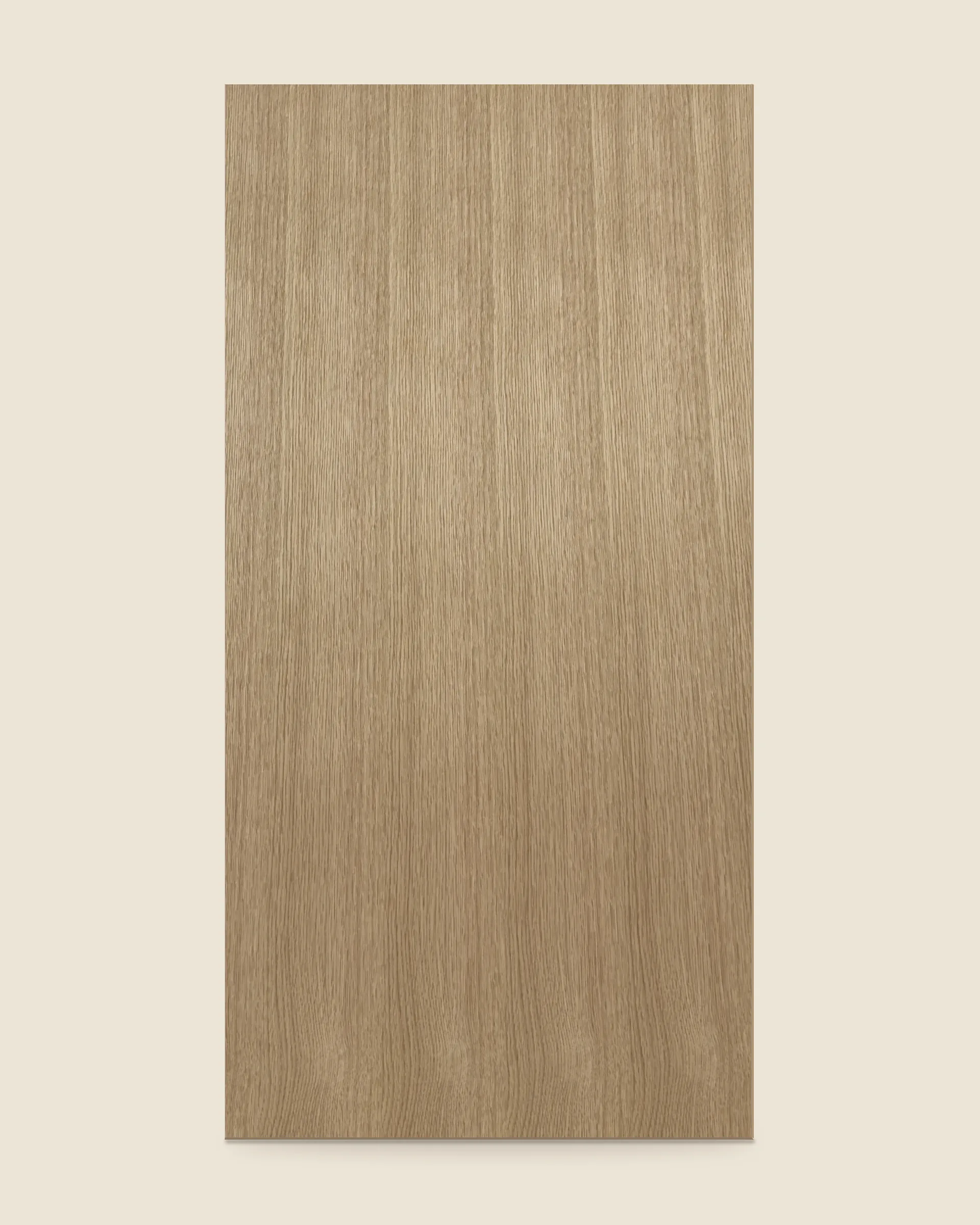 The shop's own slip match on a 4 x 8 panel: straight-grain leaves slid across in order, all facing one way, the grain repeating leaf after leaf.
